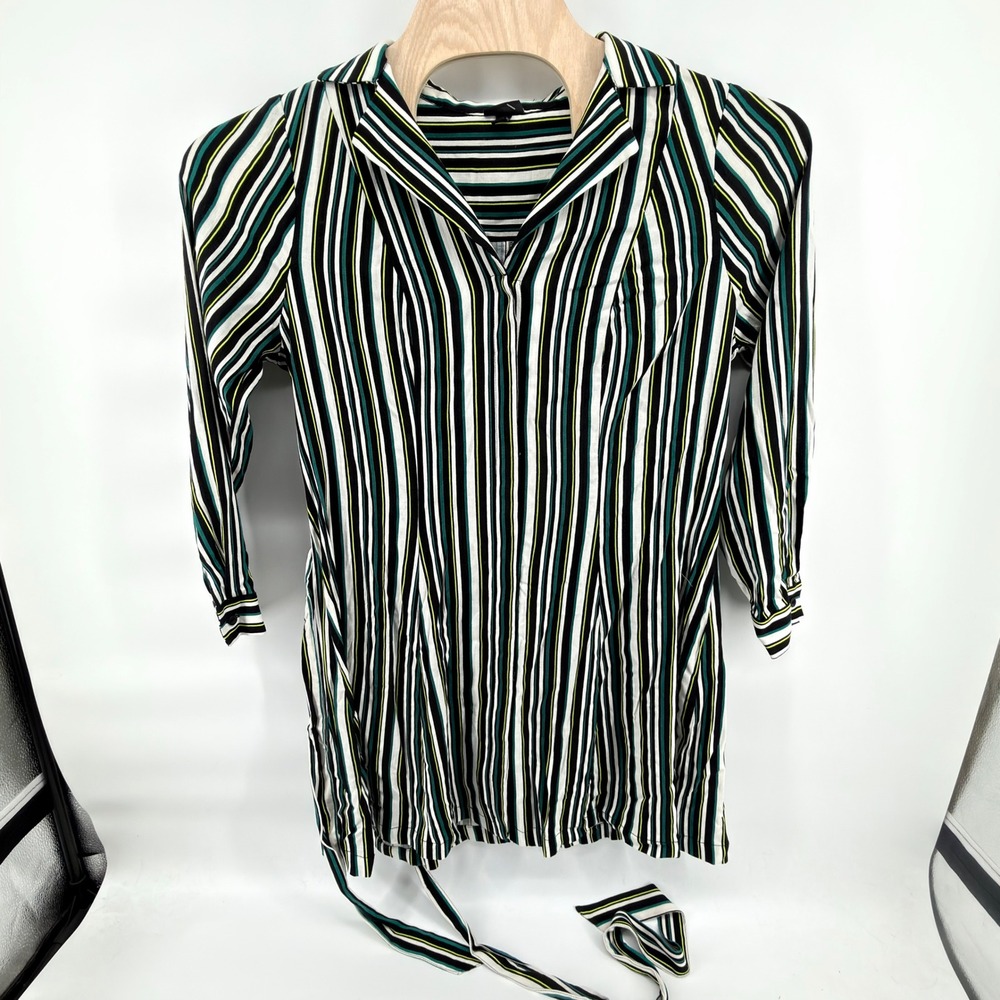Torrid Striped Tunic Blouse Womens Size 0 Large Tie Waist Button Front Shirt NWT